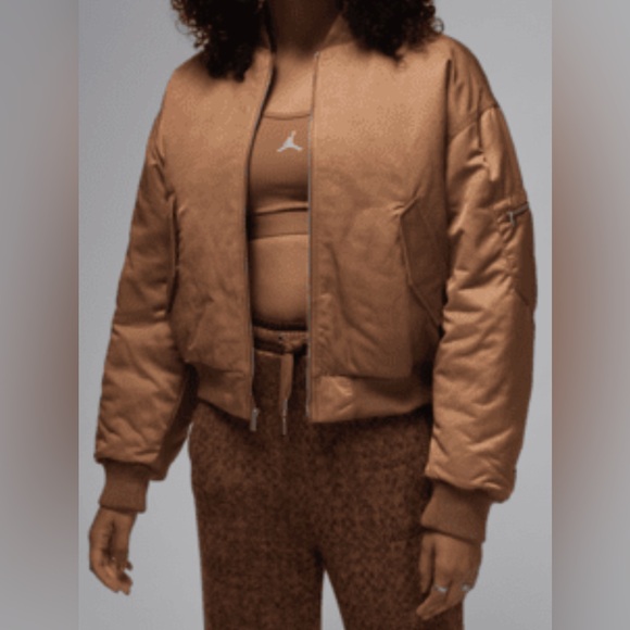 $250 Nike Women's Jordan Flight Renegade Bomber Jacket Brown Sz M FV7107-223